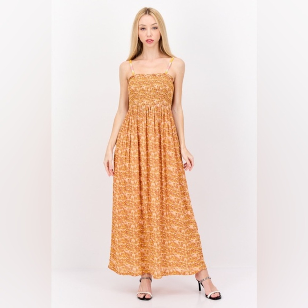SCOTCH & SODA Smocked Seersucker Sleeveless Dress Tiered Maxi Length Size XL